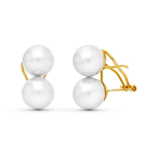 [P0895] 18K PENDIENTES ORO AMARILLO PERLA SINTETICA 9 MM
