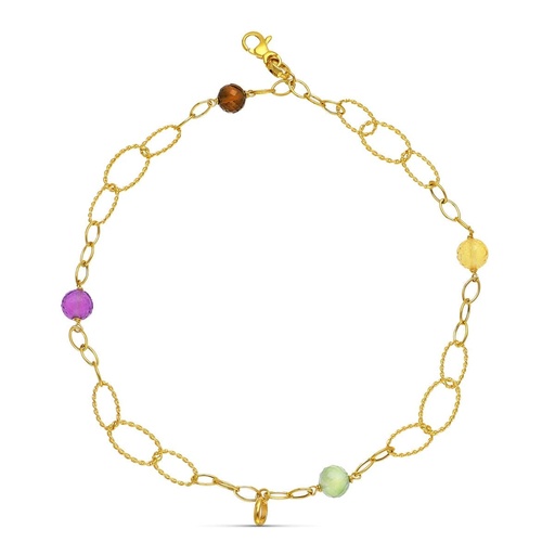 [P09000011] 18K PULSERA ORO AMARILLO ESLABONES Y PIEDRAS
