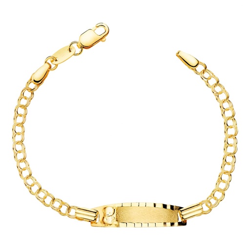 [P09000012] 18K ESCLAVA BEBE ORO AMARILLO HUNGARINA CHAPA MATE CON OSO 20X5 MM 13 CM