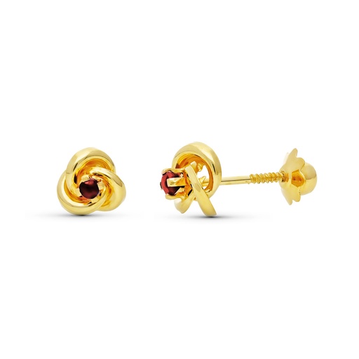 [P0934-C] 18K PENDIENTES ORO AMARILLO ROSCA NUDO CORAL