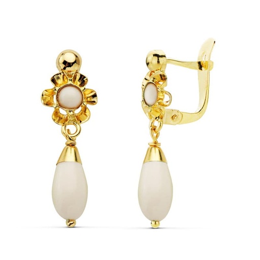 [P0958-B] 18K PENDIENTES LAGRIMA BLANCA 22X7 MM