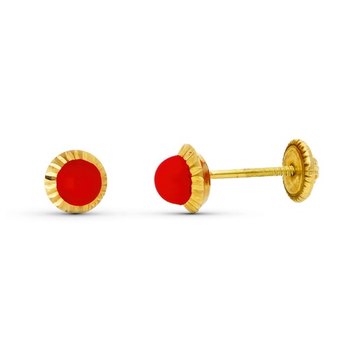 [P0961] 18K PENDIENTES ORO AMARILLO CORAL  PERLA Y TURQ 6X6 MM