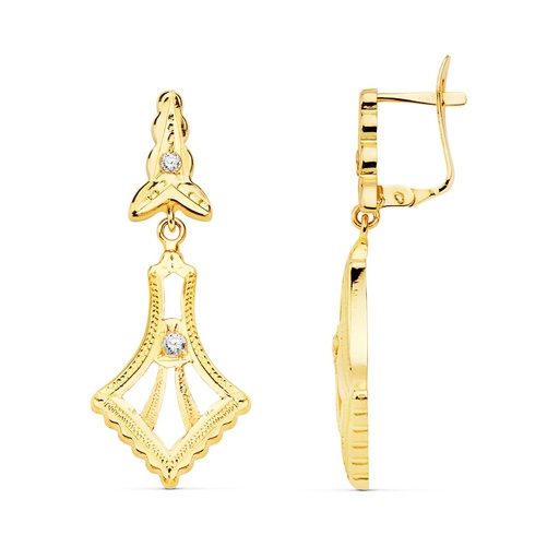 [P10073] 18K PENDIENTES ORO AMARILLO CUBANAS CON CIRCONITAS 35X13 MM