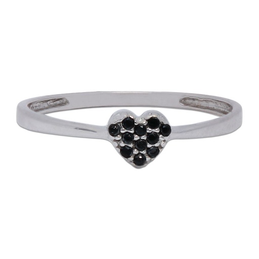 [S962] SORTIJA CORAZON ORO BLANCO 18KL - NEGRA