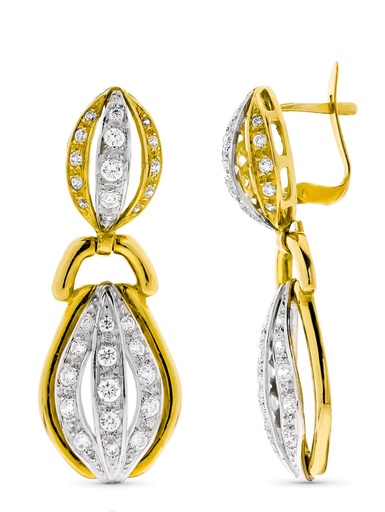 [P10185] 18K PENDIENTES ORO BICOLOR LARGOS CON CIRCONITAS