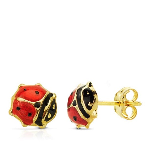[P10313] 18K PENDIENTES ORO AMARILLO MARIQUITA ESMALTE 7X7 MM