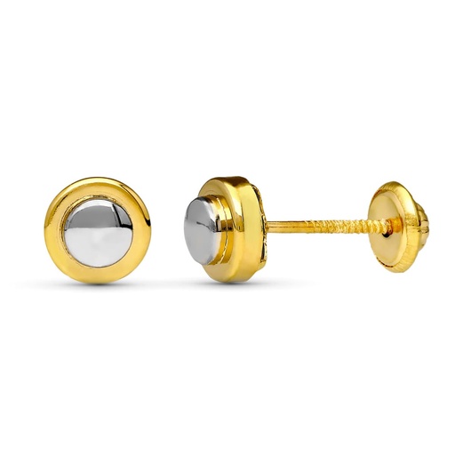 [P10352] 18K PENDIENTES ORO BICOLOR REDONDOS 6 MM