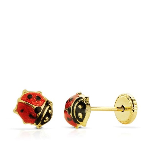 [P10353] 18K PENDIENTES ORO AMARILLO MARIQUITA ESMALTE 5X5 MM