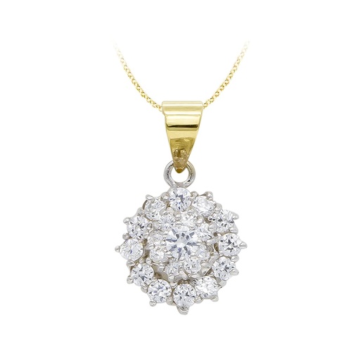 [P10385-5] 18K COLGANTE ORO AMARILLO CUAJO CIRCONITAS 11X11 MM