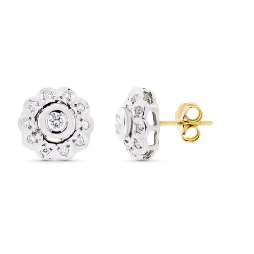 [P10435] 18K PENDIENTES ORO BLANCO ROSETON CIRCONITAS 12 MM
