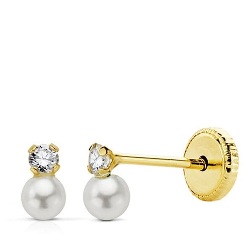 [P10438-P] 18K PENDIENTES CIRCONITA PERLA 5X3 MM ROSCA
