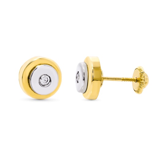 [P10538] 18K PENDIENTES ORO BICOLOR REDONDOS 8 MM CIERRE ROSCA