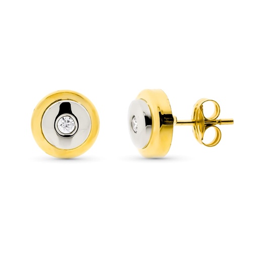 [P10541] 18K PENDIENTES ORO BICOLOR REDONDOS 8 MM
