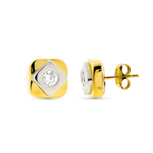 [P10558] 18K PENDIENTES ORO BICOLOR CUADRADOS 8X8 MM