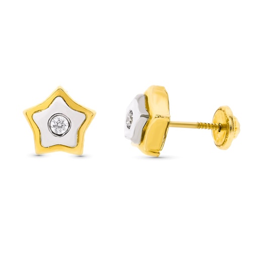[P10559] 18K PENDIENTES ORO BICOLOR ESTRELLA 8X8 MM