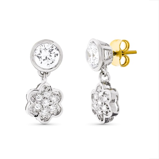 [P10595] 18K PENDIENTES ORO BLANCO CIRCONITAS FLOR 17X8 MM