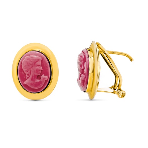 [P10619-C] 18K PENDIENTES ORO AMARILLO CAMAFEO 10X8 MM CORALINA