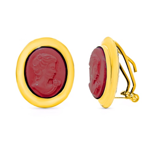 [P10620-C] 18K PENDIENTES ORO AMARILLO CAMAFEO CORAL