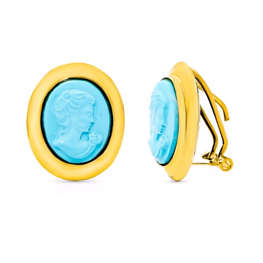 [P10620-T] 18K PENDIENTES ORO AMARILLO CAMAFEO TURQUESA