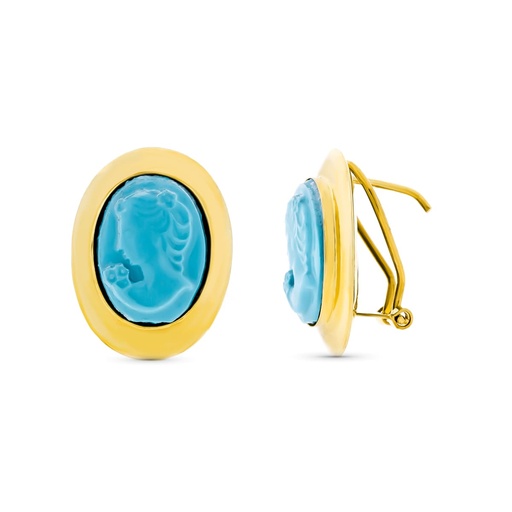 [P10632-T] 18K PENDIENTES ORO AMARILLO CAMAFEO TURQUESA