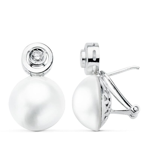 [P10658] 18K PENDIENTES ORO BLANCO PERLA JAPONESA 15 MM