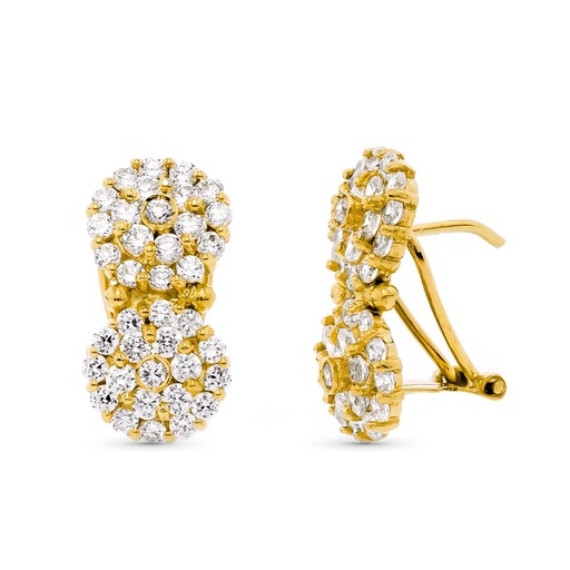 [P10681] 18K PENDIENTES ORO AMARILLO TU Y YO CUAJOS CIRCONITAS 20X10 MM CIERRE OMEGA