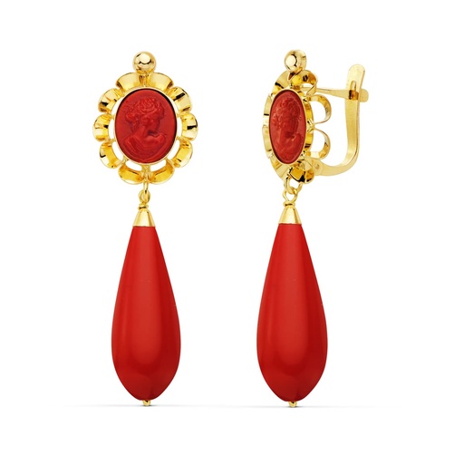 [P10695-C] 18K PENDIENTES TURQUESA CORALINA 47X14 MM