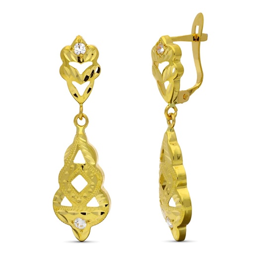 [P10704] 18K PENDIENTES DOS CUERPOS CIGARRON TALLADO CON CIRCONITAS 31X10 MM CATALAN
