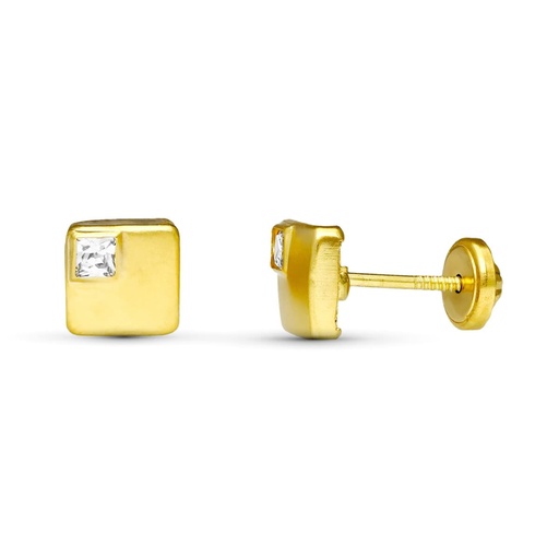 [P10760] 18K PENDIENTES ORO AMARILLO ROSCA CUADRADOS 6X6 MM