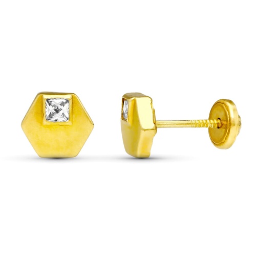 [P10765] 18K PENDIENTES ORO AMARILLO HEXAGONO. 6X6 MM