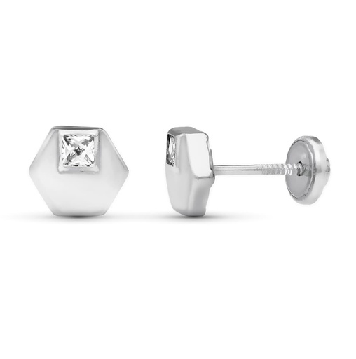 [P10765-OB] 18K PENDIENTES ORO BLANCO HEXAGONO 6 MM ORO BLANCO