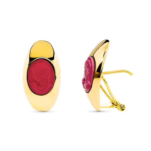 [P10819-C] 18K PENDIENTES ORO AMARILLO CAMAFEO CORAL