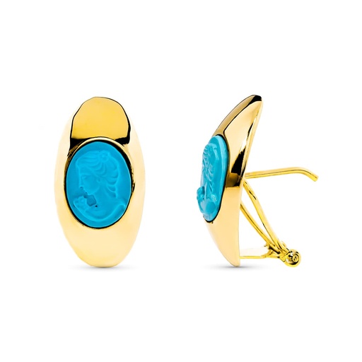 [P10819-T] 18K PENDIENTES ORO AMARILLO CAMAFEO TURQUESA