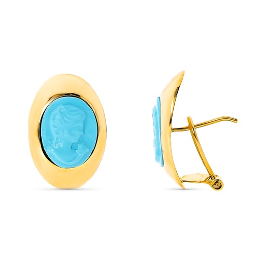 [P10820-T] 18K PENDIENTES CAMAFEO TURQUESA 20X13 MM