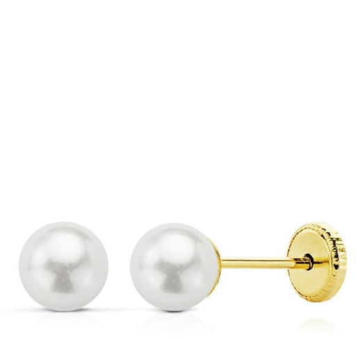 [P10867-P] 18K PENDIENTES ORO AMARILLO PERLA 5 MM ROSCA