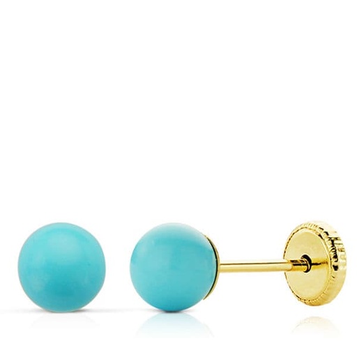 [P10867-T] 18K PENDIENTES ORO AMARILLO TURQUESA 5 MM ROSCA