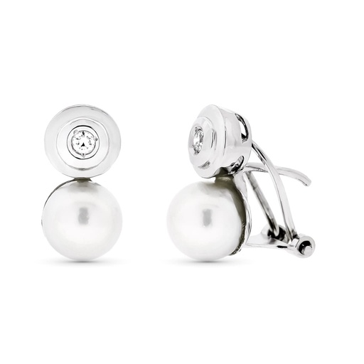 [P10872] 18K PENDIENTES ORO BLANCO PERLA CULTIVADA 7 MM 14X7 MM