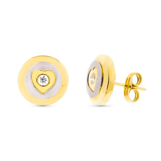[P10951] 18K PENDIENTES ORO BICOLOR MATE Y BRILLO REDONDOS 11 MM