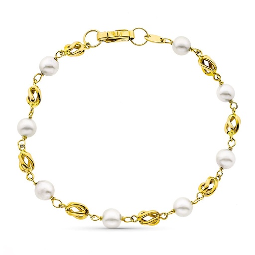 [P11000047] 18K PULSERA ORO AMARILLO 17 CM JAULA Y PERLA CULTIVADA DE 5.50 MM