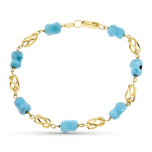 [P11000050] 18K PULSERA ORO AMARILLO JAULA Y TURQUESA 19 CM