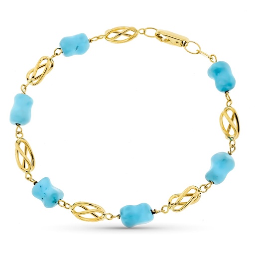 [P11000051] 18K PULSERA ORO AMARILLO JAULA Y TURQUESA 20 CM
