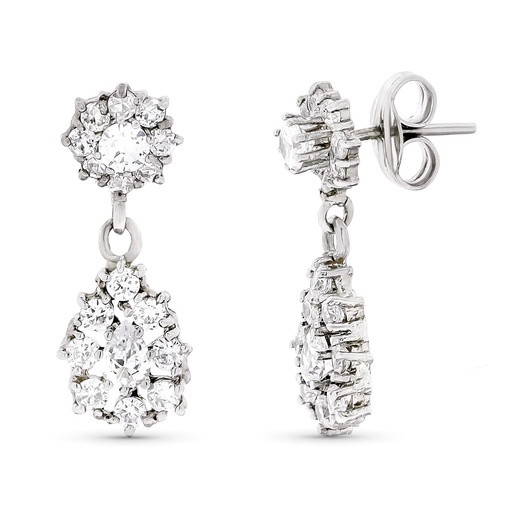 [P11018] 18K PENDIENTES ORO BLANCO LARGOS CIRCONITAS 21X8 MM