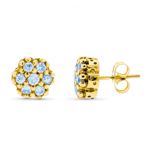 [P11048-AM] 18K PENDIENTES ORO AMARILLO CIRCONITAS AGUAMARINA 9 MM