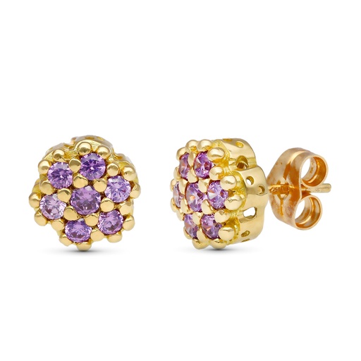 [P11048-AT] 18K PENDIENTES ORO AMARILLO CIRCONITAS AMATISTA 9 MM