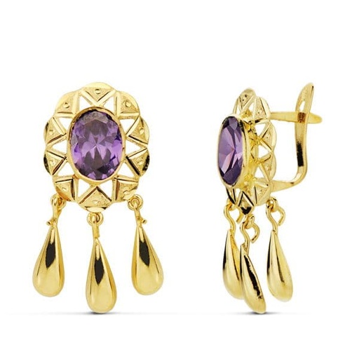 [P11076-AT] 18K PENDIENTES CUBANAS AMATISTA 25X12 MM