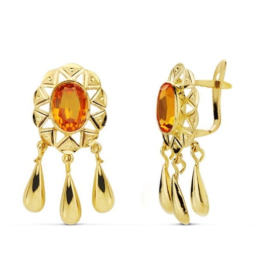 [P11076-TO] 18K PENDIENTES CUBANAS TOPACIO 25X12 MM