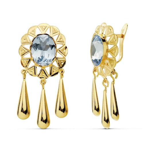 [P11082-AM] 18K PENDIENTES CUBANAS PIEDRA OVAL 10X8 MM LAGRIMAS