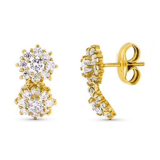 [P11154] 18K PENDIENTES ORO AMARILLO TU Y YO CIRCONITAS PRESION