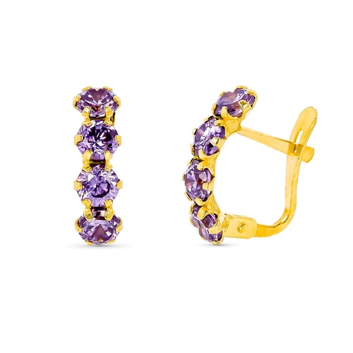 [P11183] 18K PENDIENTES ORO AMARILLO PIEDRAS AMATISTAS 13X4 MM CIERRE CATALAN