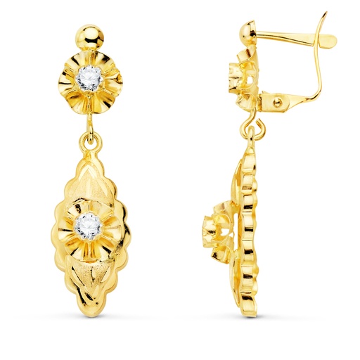 [P11208] 18K PENDIENTES ORO AMARILLO CUBANAS CON CIRCONITAS 31X8 MM CIERRE CATALAN